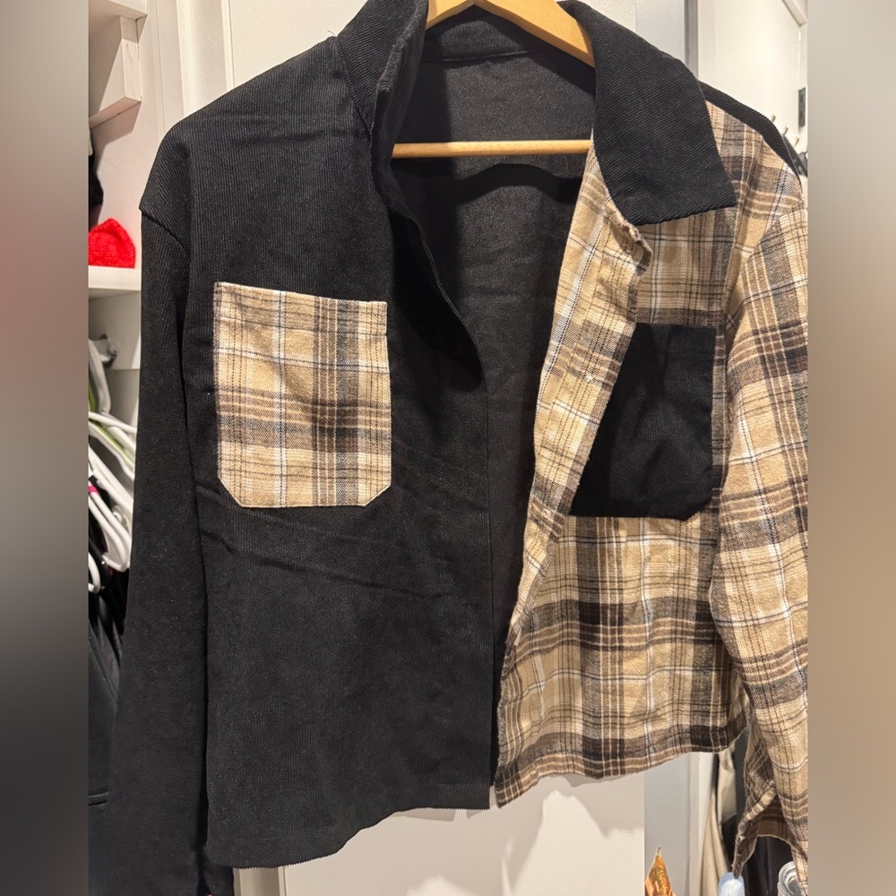 Black and plaid black shacket.